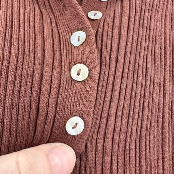 Vintage Y2K Forever 21 Ribbed Lettuce Trim Chocolate Brown Collared Top Large - Picture 6 of 10